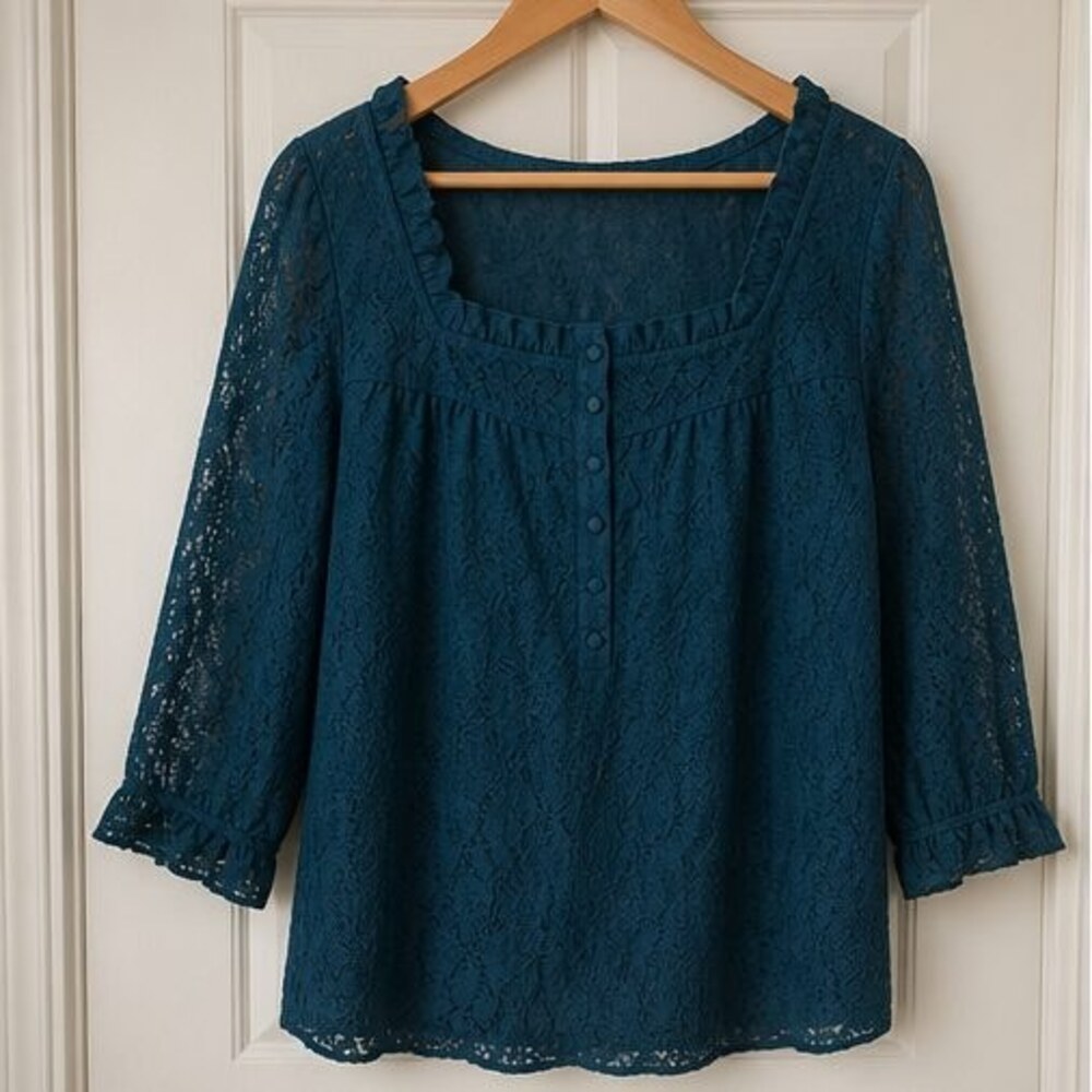 Teal Tie Neck Blouse